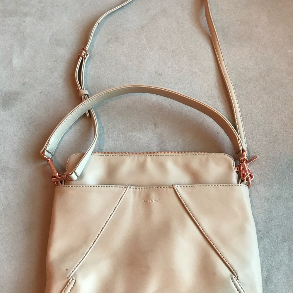Cream Mat and Nat Textured Vegan Leather Crossbody Bag with Gold Hardware